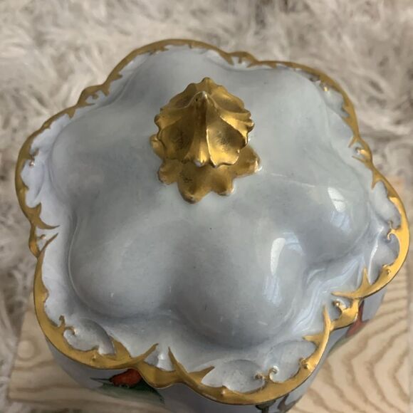 Vintage M.Z. Austria Hand Painted Bird Scene Covered Jar - Picture 9 of 17